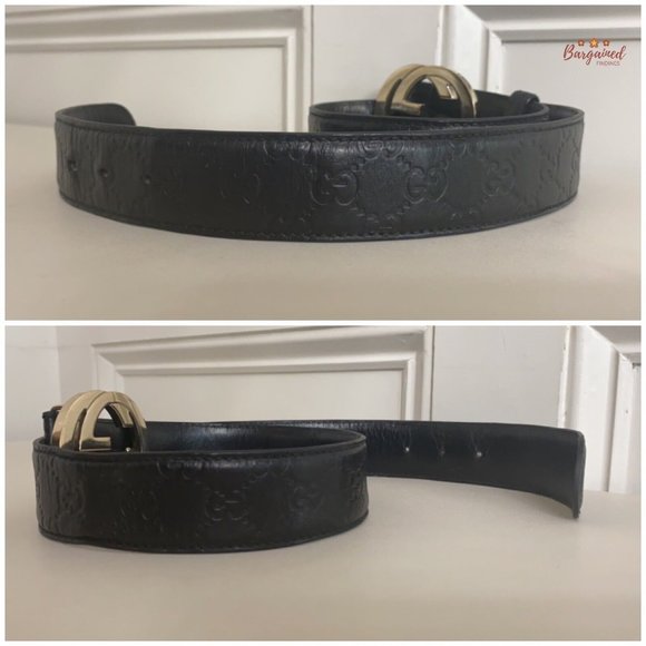 Authentic Gucci Black Guccissima Leather Gold Interlocking G Buckle Belt 80/32 - Picture 11 of 13